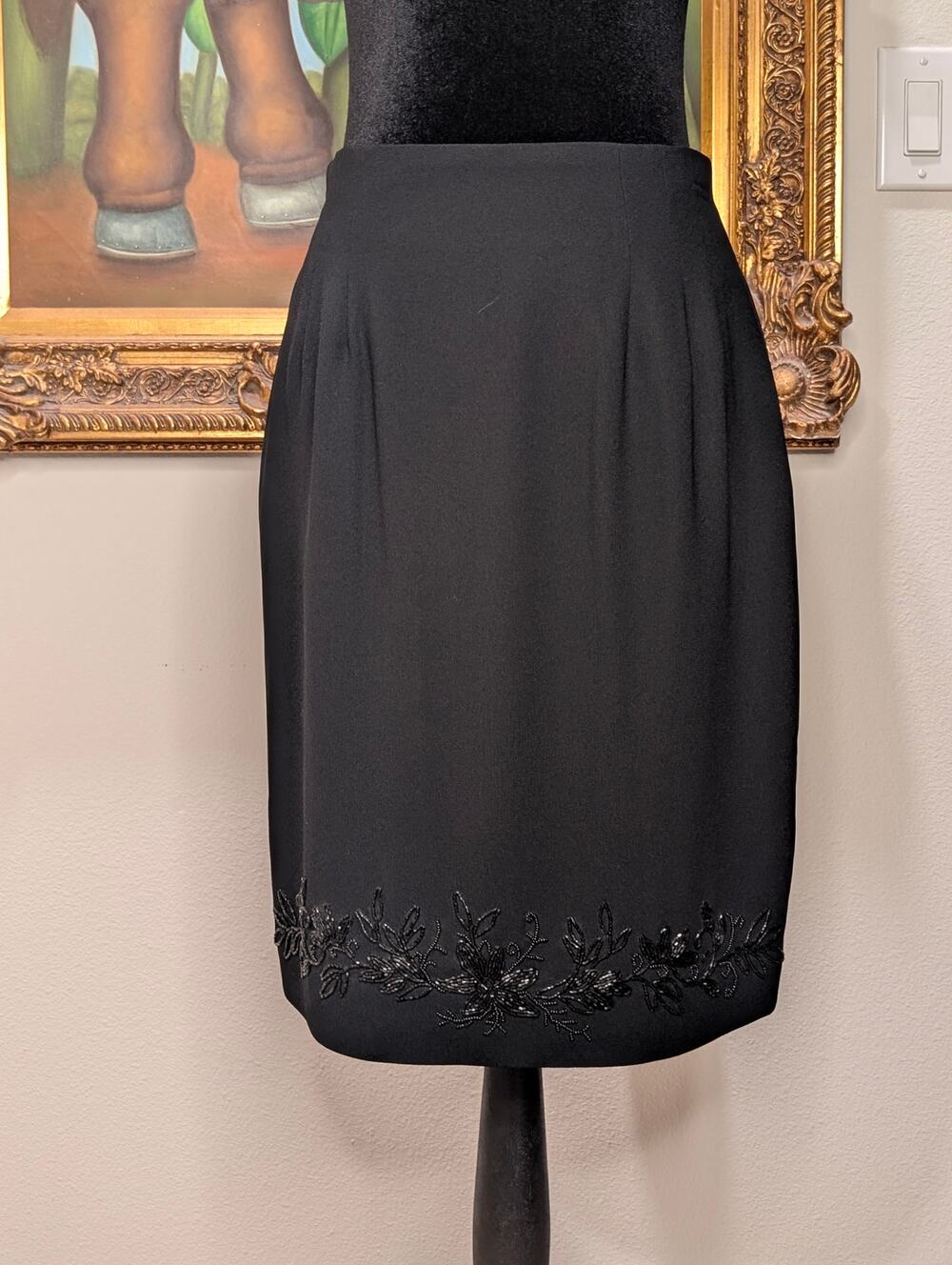 VTG 80s Liz Claiborne Beaded Merino Knit Top Pencil Skirt Set Women M 10 Pockets